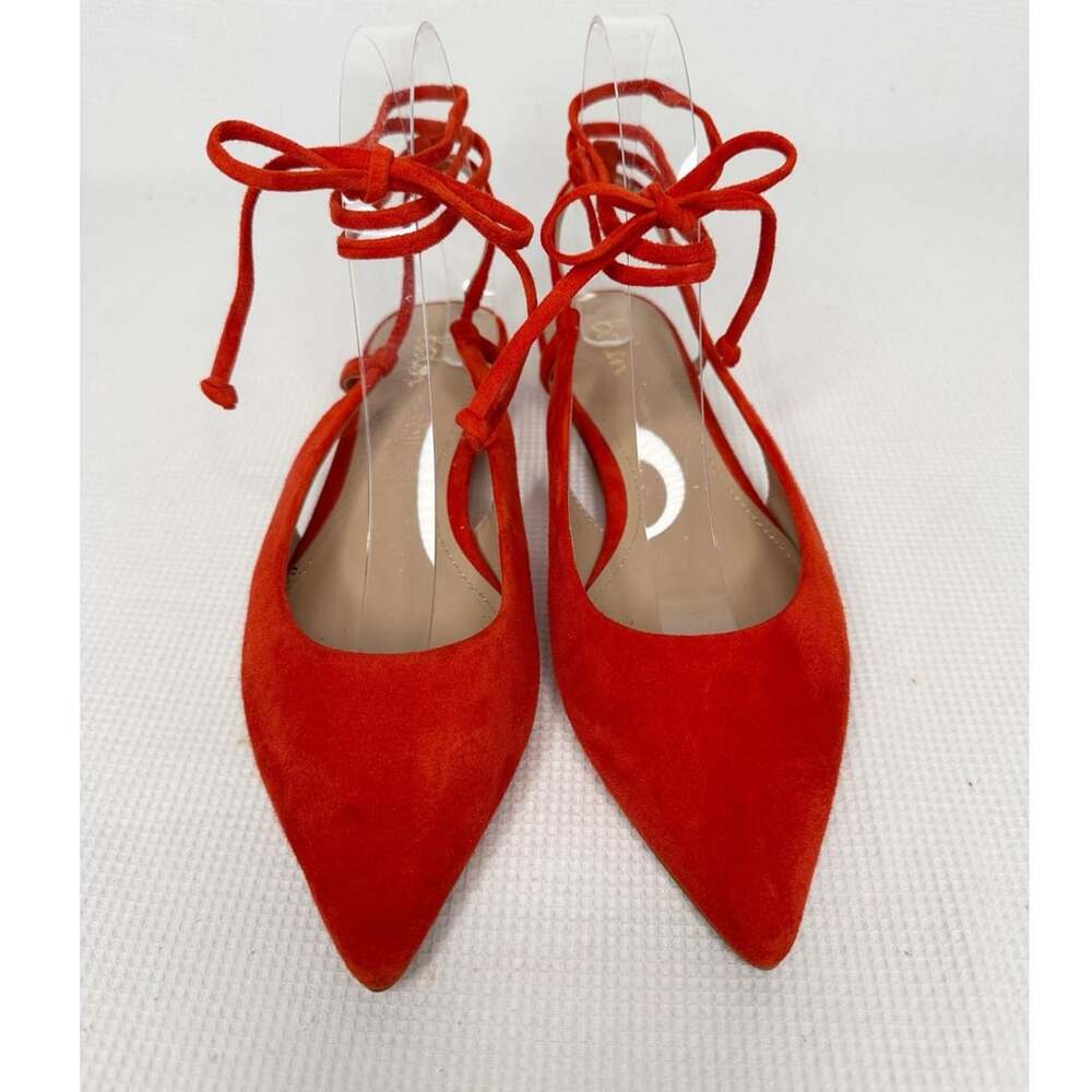 Boden Ankle Tie Pointed Flats Red Suede Size 37/6.5